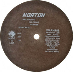 Norton - 8" 60 Grit Aluminum Oxide Cutoff Wheel - 0.035" Thick, 5/8" Arbor, 7,640 Max RPM, Use with Circular Saws - USA Tool & Supply