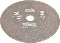 Norton - 10" 60 Grit Aluminum Oxide Cutoff Wheel - 0.06" Thick, 1-1/4" Arbor, 6,110 Max RPM, Use with Stationary Grinders - USA Tool & Supply