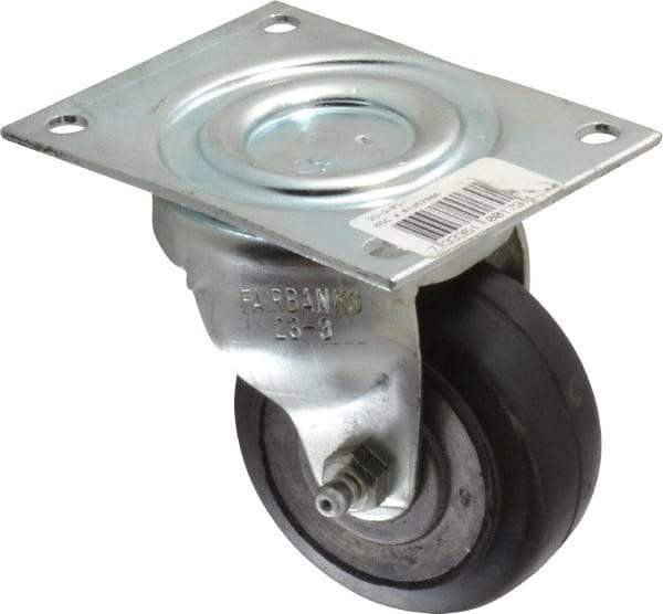 Fairbanks - 3" Diam x 1-3/8" Wide x 4" OAH Top Plate Mount Swivel Caster - Rubber, 170 Lb Capacity, Roller Bearing, 3-1/8 x 4-1/8" Plate - USA Tool & Supply