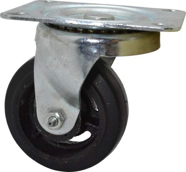 Fairbanks - 4" Diam x 1-1/2" Wide x 5-1/4" OAH Top Plate Mount Swivel Caster - Rubber, 200 Lb Capacity, Roller Bearing, 4 x 5" Plate - USA Tool & Supply