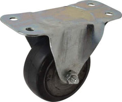 Fairbanks - 3" Diam x 1-3/8" Wide x 4" OAH Top Plate Mount Rigid Caster - Rubber, 170 Lb Capacity, Roller Bearing, 2-1/4 x 5-1/8" Plate - USA Tool & Supply