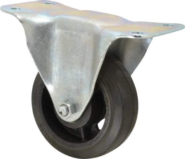 Fairbanks - 4" Diam x 1-1/2" Wide x 5-1/4" OAH Top Plate Mount Rigid Caster - Rubber, 200 Lb Capacity, Roller Bearing, 3-1/4 x 6-1/4" Plate - USA Tool & Supply