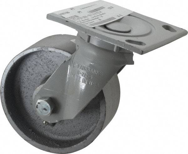 Fairbanks - 5" Diam x 2" Wide x 6-1/2" OAH Top Plate Mount Swivel Caster - Semi-Steel, 1,000 Lb Capacity, Roller Bearing, 4 x 4-1/2" Plate - USA Tool & Supply