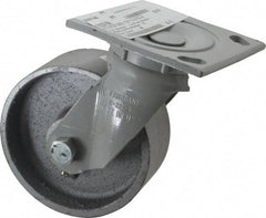 Fairbanks - 5" Diam x 2" Wide x 6-1/2" OAH Top Plate Mount Swivel Caster - Semi-Steel, 1,000 Lb Capacity, Roller Bearing, 4 x 4-1/2" Plate - USA Tool & Supply