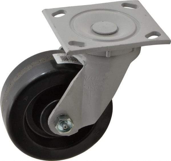 Fairbanks - 5" Diam x 2" Wide x 6-1/2" OAH Top Plate Mount Swivel Caster - Phenolic, 1,000 Lb Capacity, Roller Bearing, 4 x 4-1/2" Plate - USA Tool & Supply