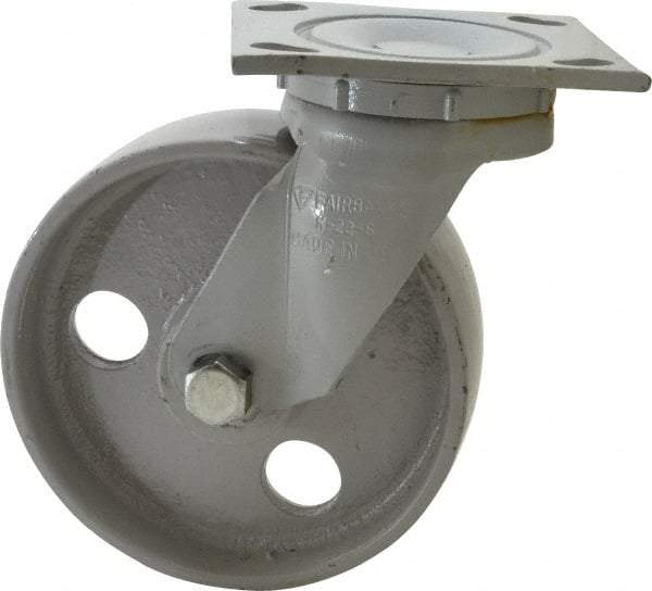 Fairbanks - 6" Diam x 2" Wide x 7-1/4" OAH Top Plate Mount Swivel Caster - Semi-Steel, 1,200 Lb Capacity, Roller Bearing, 4 x 4-1/2" Plate - USA Tool & Supply