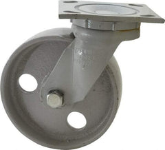 Fairbanks - 6" Diam x 2" Wide x 7-1/4" OAH Top Plate Mount Swivel Caster - Semi-Steel, 1,200 Lb Capacity, Roller Bearing, 4 x 4-1/2" Plate - USA Tool & Supply