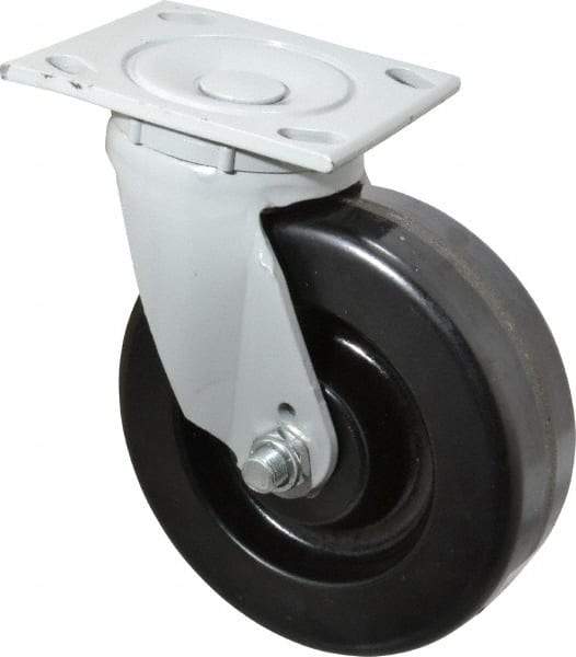 Fairbanks - 6" Diam x 2" Wide x 7-1/4" OAH Top Plate Mount Swivel Caster - Phenolic, 1,200 Lb Capacity, Roller Bearing, 4 x 4-1/2" Plate - USA Tool & Supply