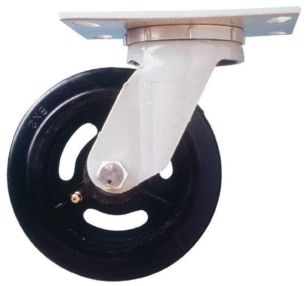 Fairbanks - 4" Diam x 2" Wide x 5-5/8" OAH Top Plate Mount Swivel Caster - Rubber, 600 Lb Capacity, Roller Bearing, 4-1/2 x 6-1/4" Plate - USA Tool & Supply