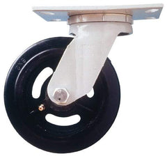 Fairbanks - 8" Diam x 2" Wide x 9-1/2" OAH Top Plate Mount Swivel Caster - Semi-Steel, 1,200 Lb Capacity, Roller Bearing, 4-1/2 x 6-1/4" Plate - USA Tool & Supply