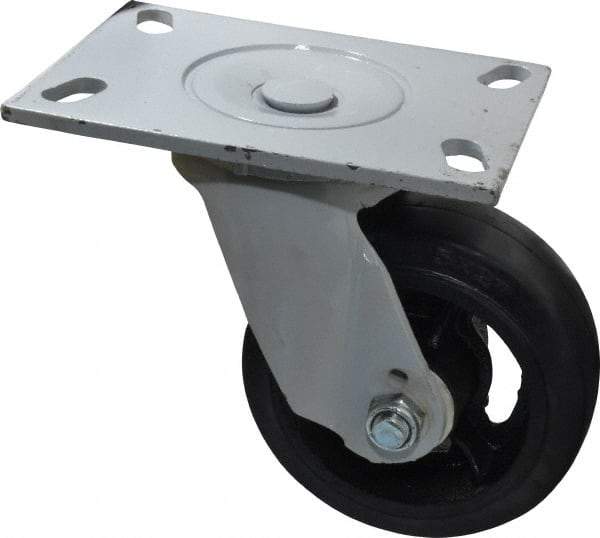 Fairbanks - 5" Diam x 2" Wide x 9-1/2" OAH Top Plate Mount Swivel Caster - Rubber, 350 Lb Capacity, Roller Bearing, 4-1/2 x 6-1/4" Plate - USA Tool & Supply
