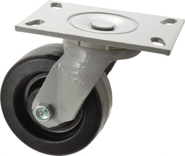 Fairbanks - 5" Diam x 2" Wide x 6-1/2" OAH Top Plate Mount Swivel Caster - Phenolic, 1,000 Lb Capacity, Roller Bearing, 4-1/2 x 6-1/4" Plate - USA Tool & Supply