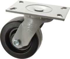 Fairbanks - 5" Diam x 2" Wide x 6-1/2" OAH Top Plate Mount Swivel Caster - Phenolic, 1,000 Lb Capacity, Roller Bearing, 4-1/2 x 6-1/4" Plate - USA Tool & Supply