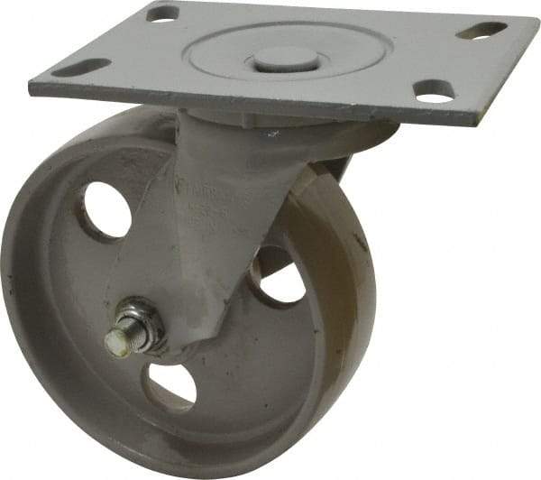 Fairbanks - 6" Diam x 2" Wide x 7-1/4" OAH Top Plate Mount Swivel Caster - Semi-Steel, 1,200 Lb Capacity, Roller Bearing, 4-1/2 x 6-1/4" Plate - USA Tool & Supply