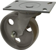 Fairbanks - 6" Diam x 2" Wide x 7-1/4" OAH Top Plate Mount Swivel Caster - Semi-Steel, 1,200 Lb Capacity, Roller Bearing, 4-1/2 x 6-1/4" Plate - USA Tool & Supply