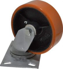 Fairbanks - 6" Diam x 2" Wide x 7-1/4" OAH Top Plate Mount Swivel Caster - Polyurethane, 1,000 Lb Capacity, Roller Bearing, 4-1/2 x 6-1/4" Plate - USA Tool & Supply