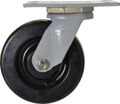 Fairbanks - 6" Diam x 2" Wide x 7-1/4" OAH Top Plate Mount Swivel Caster - Phenolic, 1,200 Lb Capacity, Roller Bearing, 4-1/2 x 6-1/4" Plate - USA Tool & Supply
