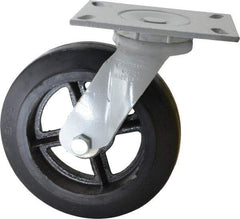 Fairbanks - 8" Diam x 2" Wide x 9-1/2" OAH Top Plate Mount Swivel Caster - Rubber, 500 Lb Capacity, Roller Bearing, 4-1/2 x 6-1/4" Plate - USA Tool & Supply