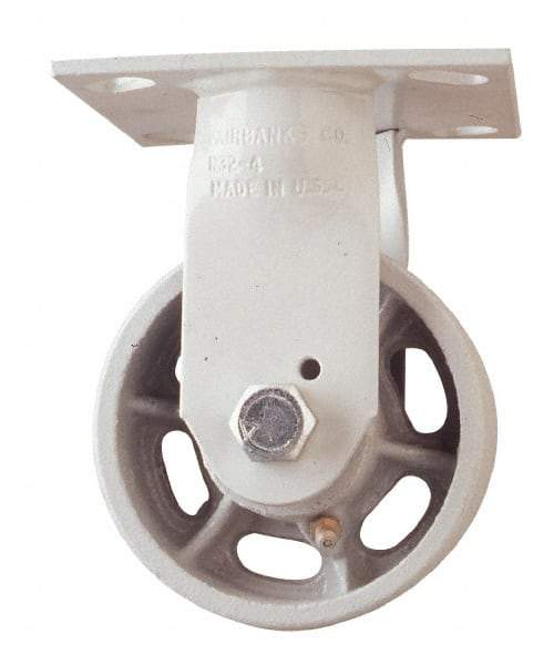 Fairbanks - 8" Diam x 2" Wide x 9-1/2" OAH Top Plate Mount Rigid Caster - Rubber, 500 Lb Capacity, Roller Bearing, 4-1/2 x 6-1/4" Plate - USA Tool & Supply