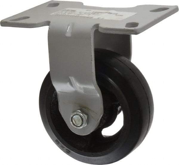 Fairbanks - 5" Diam x 2" Wide x 6-1/2" OAH Top Plate Mount Rigid Caster - Rubber, 350 Lb Capacity, Roller Bearing, 4-1/2 x 6-1/4" Plate - USA Tool & Supply
