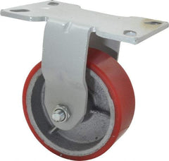 Fairbanks - 5" Diam x 2" Wide x 6-1/2" OAH Top Plate Mount Rigid Caster - Polyurethane, 700 Lb Capacity, Roller Bearing, 4-1/2 x 6-1/4" Plate - USA Tool & Supply