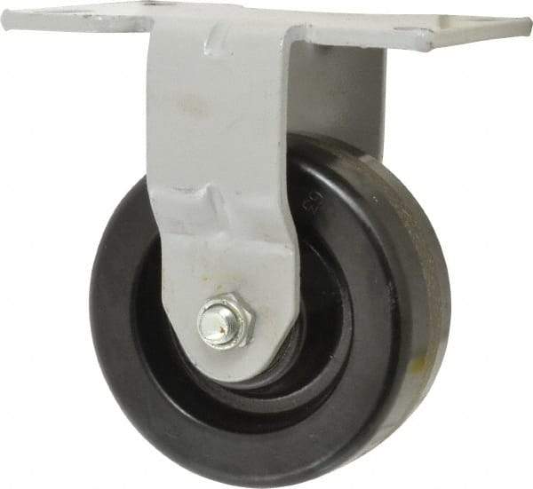 Fairbanks - 5" Diam x 2" Wide x 6-1/2" OAH Top Plate Mount Rigid Caster - Phenolic, 1,000 Lb Capacity, Roller Bearing, 4-1/2 x 6-1/4" Plate - USA Tool & Supply