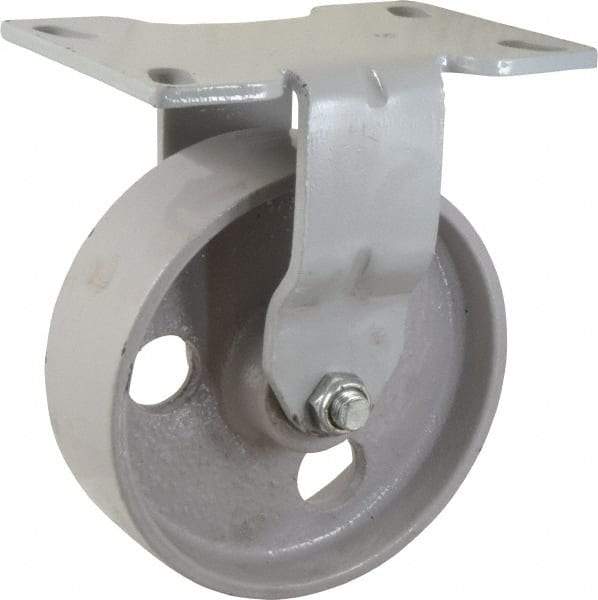 Fairbanks - 6" Diam x 2" Wide x 7-1/4" OAH Top Plate Mount Rigid Caster - Semi-Steel, 1,200 Lb Capacity, Roller Bearing, 4-1/2 x 6-1/4" Plate - USA Tool & Supply