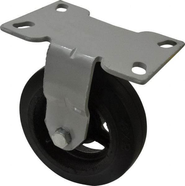 Fairbanks - 6" Diam x 2" Wide x 7-1/4" OAH Top Plate Mount Rigid Caster - Rubber, 410 Lb Capacity, Roller Bearing, 4-1/2 x 6-1/4" Plate - USA Tool & Supply
