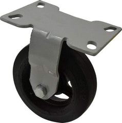 Fairbanks - 6" Diam x 2" Wide x 7-1/4" OAH Top Plate Mount Rigid Caster - Rubber, 410 Lb Capacity, Roller Bearing, 4-1/2 x 6-1/4" Plate - USA Tool & Supply