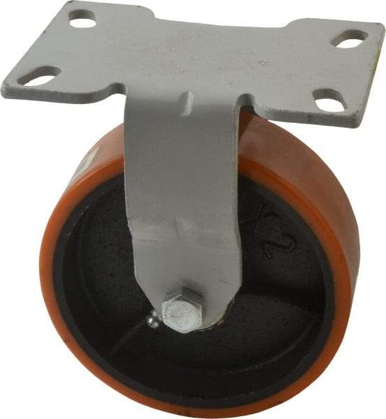 Fairbanks - 6" Diam x 2" Wide x 7-1/4" OAH Top Plate Mount Rigid Caster - Polyurethane, 1,000 Lb Capacity, Roller Bearing, 4-1/2 x 6-1/4" Plate - USA Tool & Supply