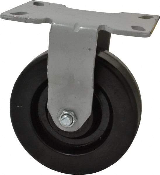 Fairbanks - 6" Diam x 2" Wide x 7-1/4" OAH Top Plate Mount Rigid Caster - Phenolic, 1,200 Lb Capacity, Roller Bearing, 4-1/2 x 6-1/4" Plate - USA Tool & Supply