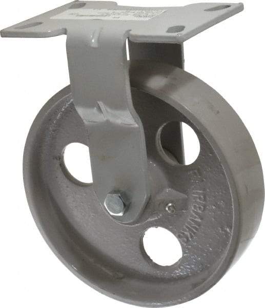 Fairbanks - 8" Diam x 2" Wide x 9-1/2" OAH Top Plate Mount Rigid Caster - Semi-Steel, 1,200 Lb Capacity, Roller Bearing, 4-1/2 x 6-1/4" Plate - USA Tool & Supply