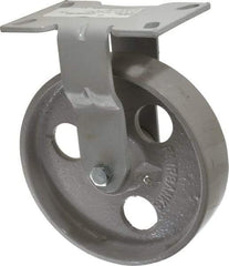 Fairbanks - 8" Diam x 2" Wide x 9-1/2" OAH Top Plate Mount Rigid Caster - Semi-Steel, 1,200 Lb Capacity, Roller Bearing, 4-1/2 x 6-1/4" Plate - USA Tool & Supply