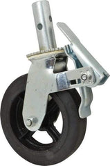 Fairbanks - 9-1/2" Diam x 2" Wide, Rubber Molded on 70 Durometer Swivel with Brake Double Braking Lock Design Caster - 500 Lb Capacity, Round Scaffold Stem Mount, Roller Bearing - USA Tool & Supply