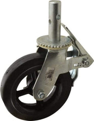 Fairbanks - 9-1/2" Diam x 2" Wide, Rubber Molded on 90 Durometer Swivel with Brake Double Braking Lock Design Caster - 500 Lb Capacity, Round Scaffold Stem Mount, Roller Bearing - USA Tool & Supply