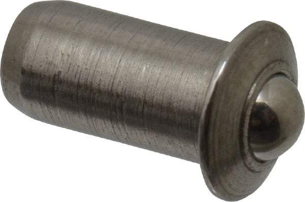 Vlier - 1/4" Body Length x 1/8" Body Diam, 0.75 Lb Init to 2.5 Lb Final End Force, Stainless Steel Press Fit Ball Plunger - 3/32" Ball Diam, 0.035" Max Ball Reach, 0.032" Flange Thickness - USA Tool & Supply