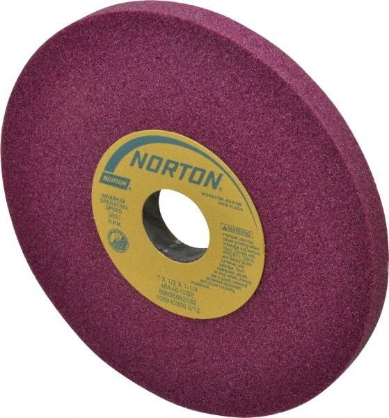 Norton - 7" Diam x 1-1/4" Hole x 1/2" Thick, I Hardness, 46 Grit Surface Grinding Wheel - Aluminum Oxide, Type 1, Coarse Grade, 3,600 Max RPM, Vitrified Bond, No Recess - USA Tool & Supply