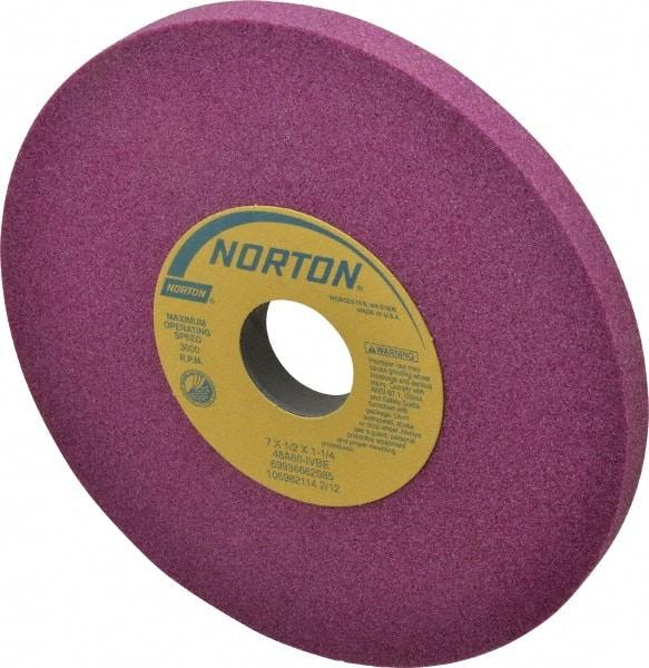 Norton - 7" Diam x 1-1/4" Hole x 1/2" Thick, I Hardness, 60 Grit Surface Grinding Wheel - Aluminum Oxide, Type 1, Medium Grade, 3,600 Max RPM, Vitrified Bond, No Recess - USA Tool & Supply