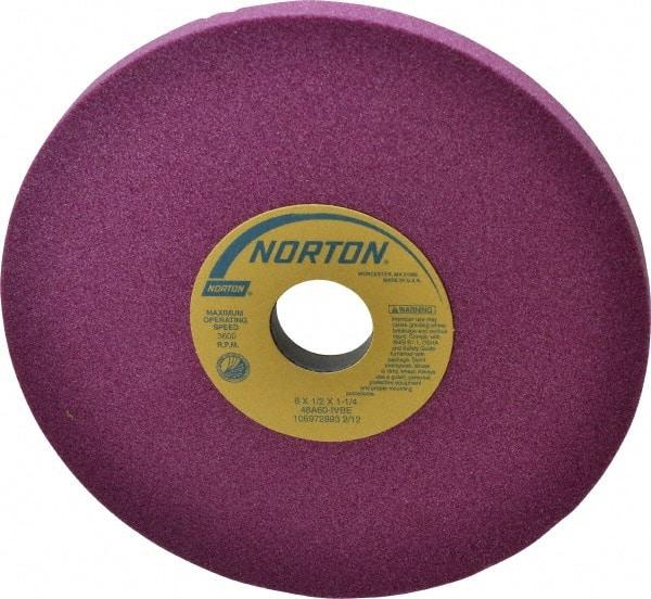 Norton - 8" Diam x 1-1/4" Hole x 1/2" Thick, I Hardness, 60 Grit Surface Grinding Wheel - Aluminum Oxide, Type 1, Medium Grade, 3,600 Max RPM, Vitrified Bond, No Recess - USA Tool & Supply