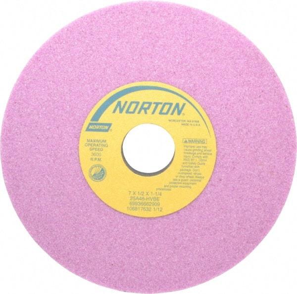 Norton - 7" Diam x 1-1/4" Hole x 1/2" Thick, H Hardness, 46 Grit Surface Grinding Wheel - Aluminum Oxide, Type 1, Coarse Grade, 3,600 Max RPM, Vitrified Bond, No Recess - USA Tool & Supply