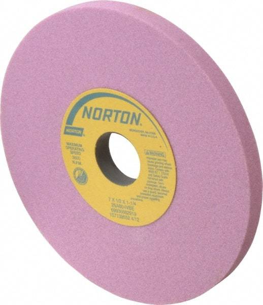 Norton - 7" Diam x 1-1/4" Hole x 1/2" Thick, I Hardness, 60 Grit Surface Grinding Wheel - Aluminum Oxide, Type 1, Medium Grade, 3,600 Max RPM, Vitrified Bond, No Recess - USA Tool & Supply