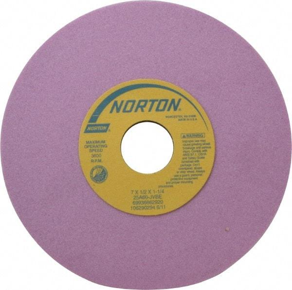 Norton - 7" Diam x 1-1/4" Hole x 1/2" Thick, J Hardness, 60 Grit Surface Grinding Wheel - Aluminum Oxide, Type 1, Medium Grade, 3,600 Max RPM, Vitrified Bond, No Recess - USA Tool & Supply