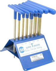 Made in USA - 7 Piece T-Handle Hex Key Set - Hex Range 2 to 8mm, 7" OAL, Chromalloy Steel - USA Tool & Supply