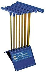 Made in USA - 7 Piece T-Handle Hex Key Set - Hex Range 2 to 8mm, 13" OAL, Chromalloy Steel - USA Tool & Supply