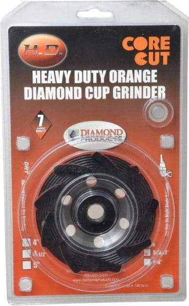 Core Cut - 4" Diam, 3/16" Overall Thickness, Spiral Cup Tool & Cutter Grinding Wheel - Diamond, 15,000 RPM - USA Tool & Supply