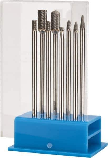 SGS Pro - 8 Piece, 1/4" Shank Burr Set - Tungsten Carbide, Multiple Head Shape - USA Tool & Supply