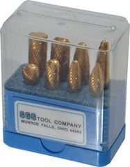 SGS Pro - 8 Piece, 1/4" Shank Burr Set - Tungsten Carbide, Multiple Head Shapes, 14° Included Angle - USA Tool & Supply