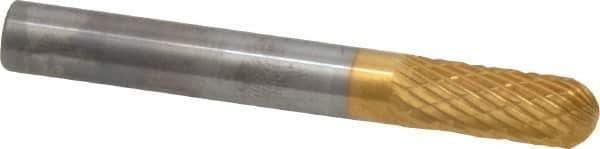 SGS Pro - 1/4" Cut Diam, 1/4" Shank Diam, Cylinder with Radius Head Double Cut Burr - Carbide, Radius End, 5/8" LOC, 2" OAL - USA Tool & Supply