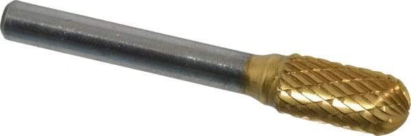 SGS Pro - 3/8" Cut Diam, 1/4" Shank Diam, Cylinder with Radius Head Double Cut Burr - Carbide, Radius End, 3/4" LOC, 2-1/2" OAL - USA Tool & Supply