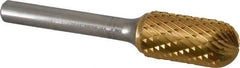 SGS Pro - 1/2" Cut Diam, 1/4" Shank Diam, Cylinder with Radius Head Double Cut Burr - Carbide, Radius End, 1" LOC, 2-3/4" OAL - USA Tool & Supply